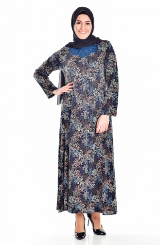 Robe a Motif Grande Taille 0111-02 Noir Turquoise 0111-02