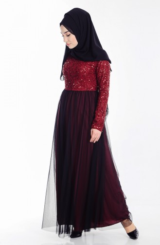 Claret Red Hijab Evening Dress 52665-02