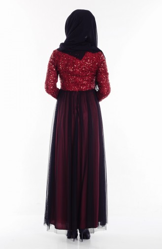 Claret Red Hijab Evening Dress 52665-02