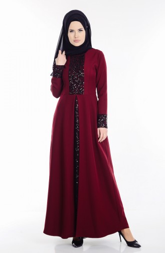 Pullu Abiye Elbise 1958-04 Bordo