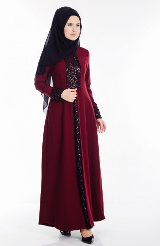 Pullu Abiye Elbise 1958-04 Bordo