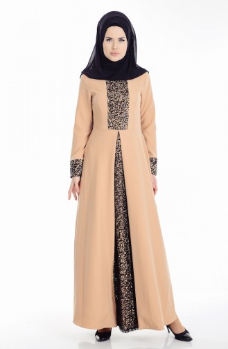 Camel Hijab Evening Dress 1958-03