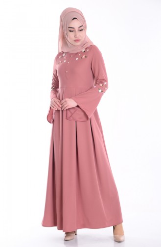 Hijab Kleid mit Perlen  8015-02 Rosa 8015-02