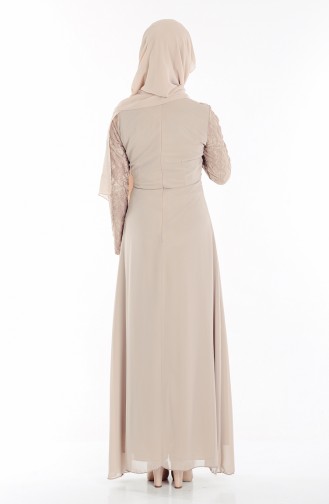 Cream Hijab Evening Dress 1534-05