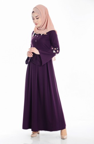 Hijab Kleid mit Perlen  8015-01 Lila 8015-01