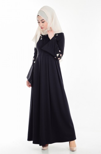 İncili İşlemeli Elbise 8015-05 Siyah