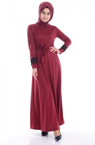 Claret Red Hijab Dress 3646-03