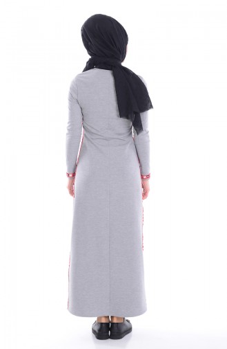 Kleid mit Stein Detalliert 1487-02 Grau Rot 1487-02