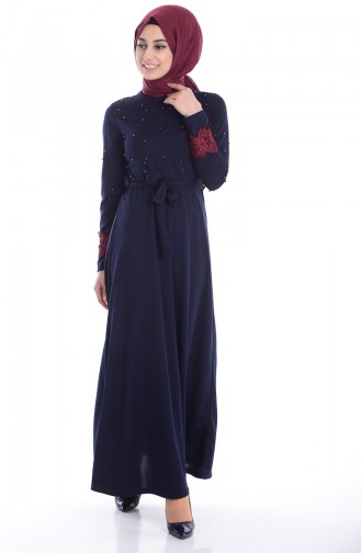 Navy Blue Hijab Dress 3646-01