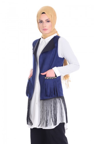 Püsküllü Süet Yelek 9106-04 Lacivert