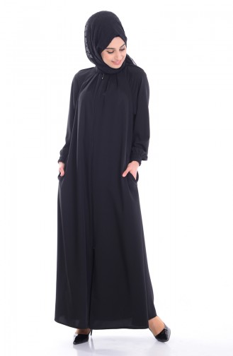 Abaya a Fermeture 3019-01 Noir 3019-01