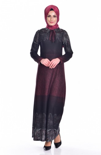 Claret Red Hijab Dress 4092-02