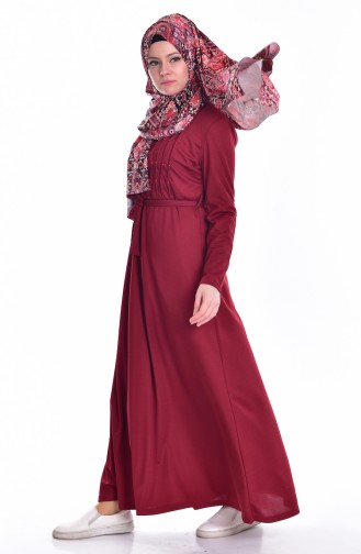 Claret Red Hijab Dress 3648-03