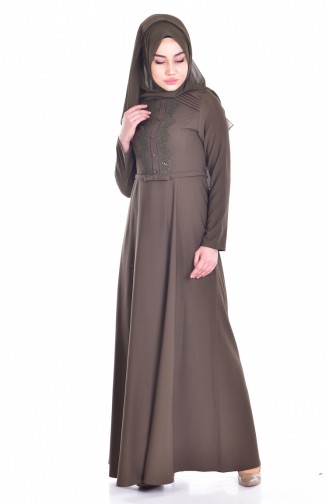 Hijab Kleid mit Gürtel 1003-05 Khaki 1003-05