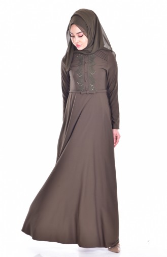 Khaki Hijab Dress 1003-05