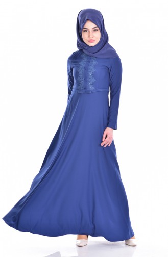 Hijab Kleid mit Gürtel 1003-02 İndigo 1003-02