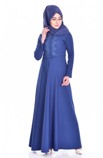 Hijab Kleid mit Gürtel 1003-02 İndigo 1003-02