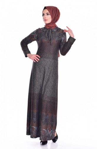 فستان بتصميم مطبع مع ياقة برباط  4092-05