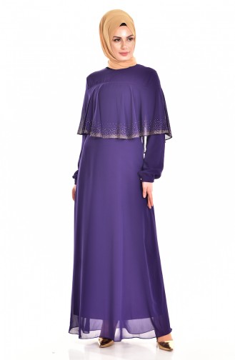 Dark Purple Hijab Evening Dress 99016-10