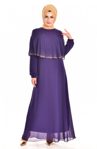 Dark Purple Hijab Evening Dress 99016-10