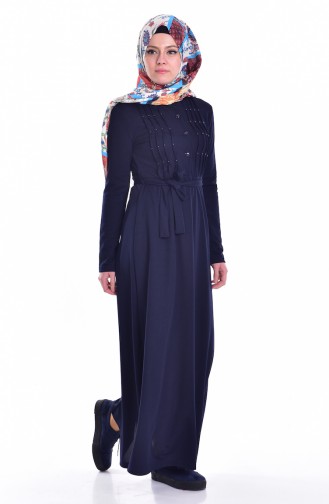 Dunkelblau Hijab Kleider 3648-05