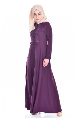 Hijab Kleid mit Gürtel 1003-03 Lila 1003-03