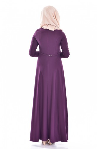 Hijab Kleid mit Gürtel 1003-03 Lila 1003-03