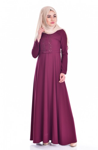 Hijab Kleid mit Gürtel  1003-01 Zwetschge 1003-01