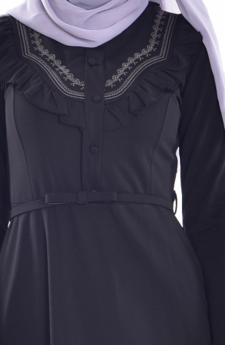 Nakışlı Elbise 5500-09 Siyah