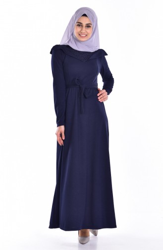 Navy Blue Hijab Dress 3654-03
