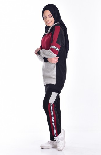 Hooded Tracksuit Suit 0748-01 Black Bordeaux 0748-01