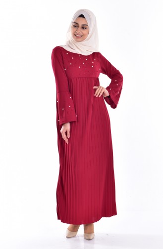 Claret Red Hijab Dress 3657-01