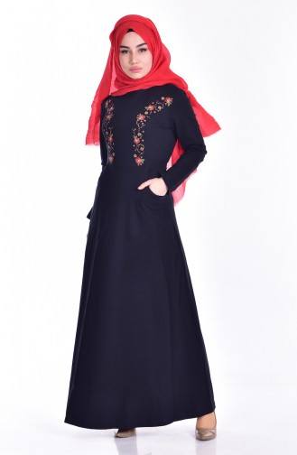 Navy Blue Hijab Dress 1327-02