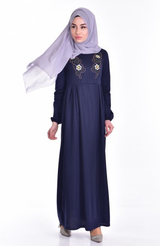 Embroidered Dress 3663-01 Navy Blue 3663-01