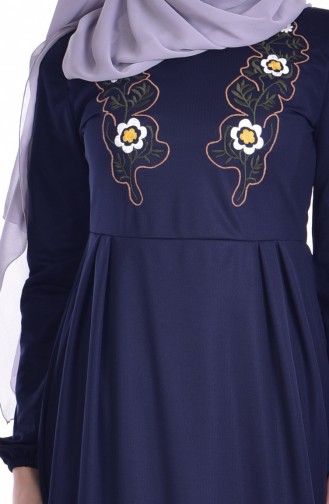 Embroidered Dress 3663-01 Navy Blue 3663-01