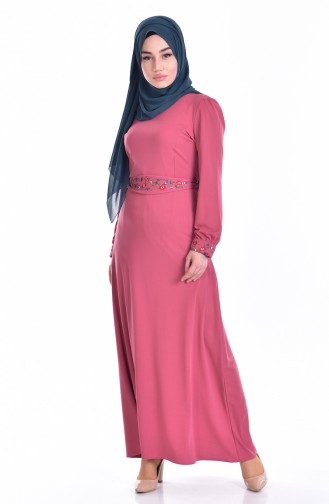 Bislife Embroidered Detailed Dress 7637-04 Dried Rose 7637-04