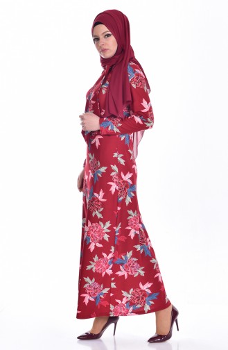 دلبر فستان بتصميم مورّد يتميز بتصميم ياقة برباط5121-01 لون خمري 5121-01