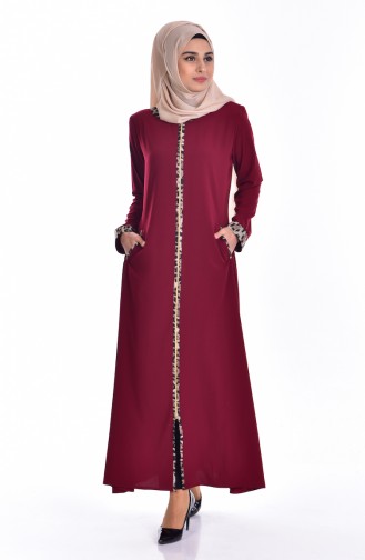 Abaya a Fermeture 7338-03 Bordeaux 7338-03