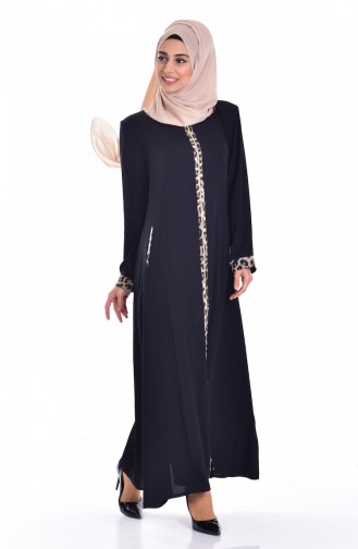 Abaya a Fermeture 7338-01 Noir 7338-01