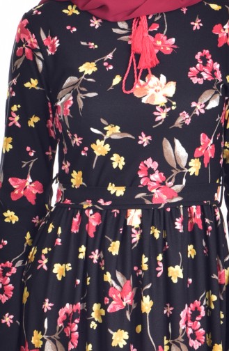 Flower Patterned Dress 3670-02 Black 3670-02