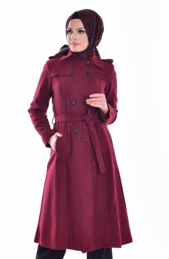 Buttoned Coat with Belt 90268-09 Claret Red 90268-09
