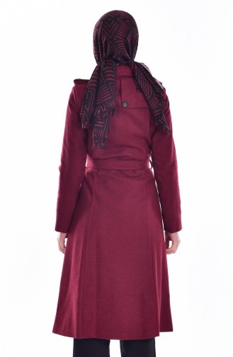 Buttoned Coat with Belt 90268-09 Claret Red 90268-09