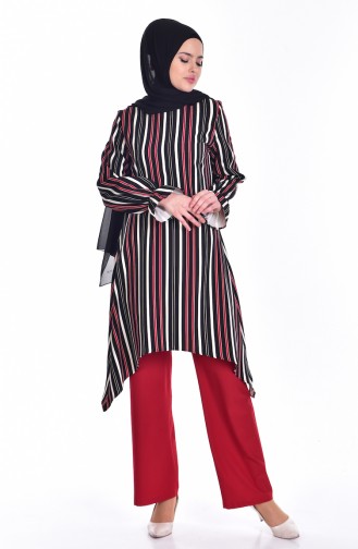 Ensemble Deux Pieces Tunique Pantalon 11150-04 Noir Bordeaux 11150-04