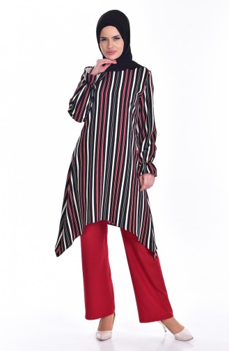 Ensemble Deux Pieces Tunique Pantalon 11150-04 Noir Bordeaux 11150-04