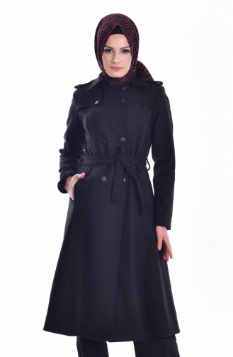 Buttoned Coat with Belt 90268-08 Black 90268-08