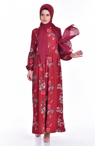 Claret Red Hijab Dress 5125-04
