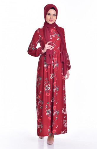 Claret Red Hijab Dress 5125-04