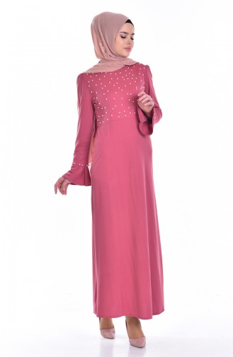 Beige-Rose Hijab Kleider 7000-01