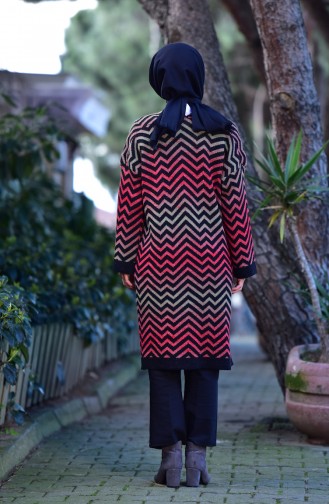 Striped Knitwear Cardigan 17504-01 Black Red 17504-01