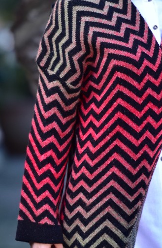 Striped Knitwear Cardigan 17504-01 Black Red 17504-01